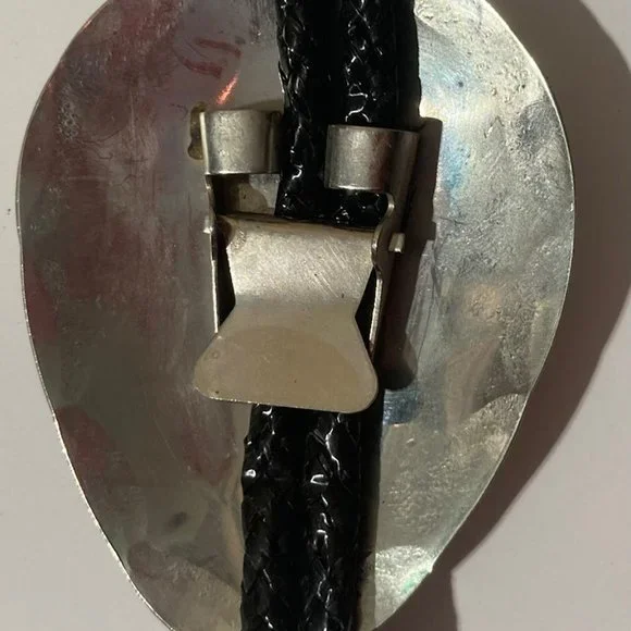 Vintage Metal Bolo Tie, Sterling Silver with Nice Red and Blue Turqoise Stones,